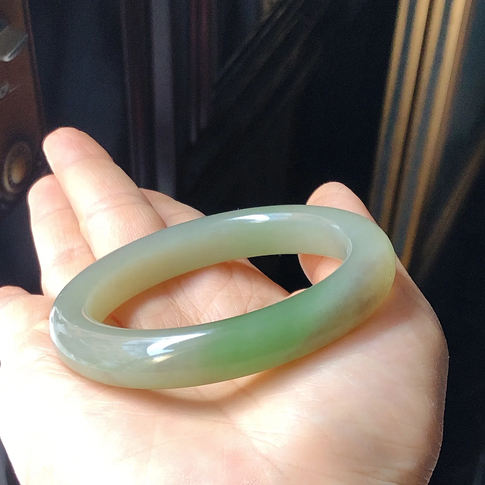 和田玉老坑翠青56手镯56圈口宽11.5重52.8克 三色手镯紫罗兰 无裂无杂 脂脂粉好玉质细腻油润