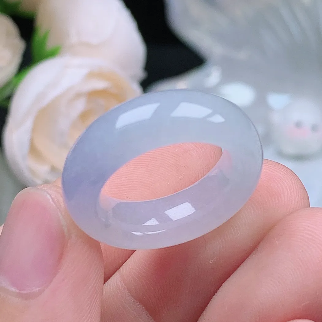 缅甸翡翠老坑种水润起胶轮胎紫罗兰戒指玉指环  水润通透 尺寸：16.7-7.4-4.6mm 13号圈口3S