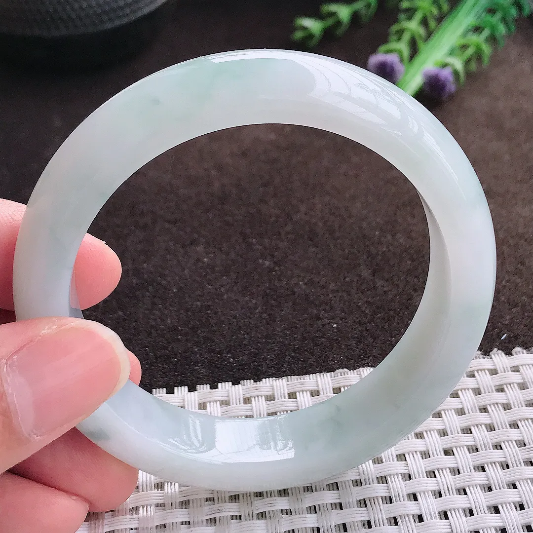 天然a货翡翠56/13.3/8.6老坑冰润起胶飘花手镯宽边翡翠玉手镯