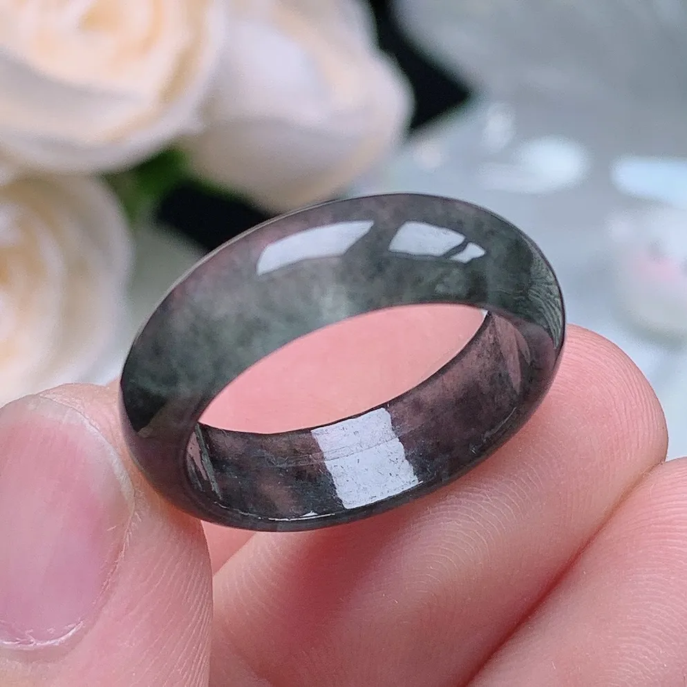 缅甸翡翠老坑冰种翡翠水润起胶冰乌鸡戒指玉指环  水润通透 尺寸：18.2-6.3-2.8mm 17号圈口4S