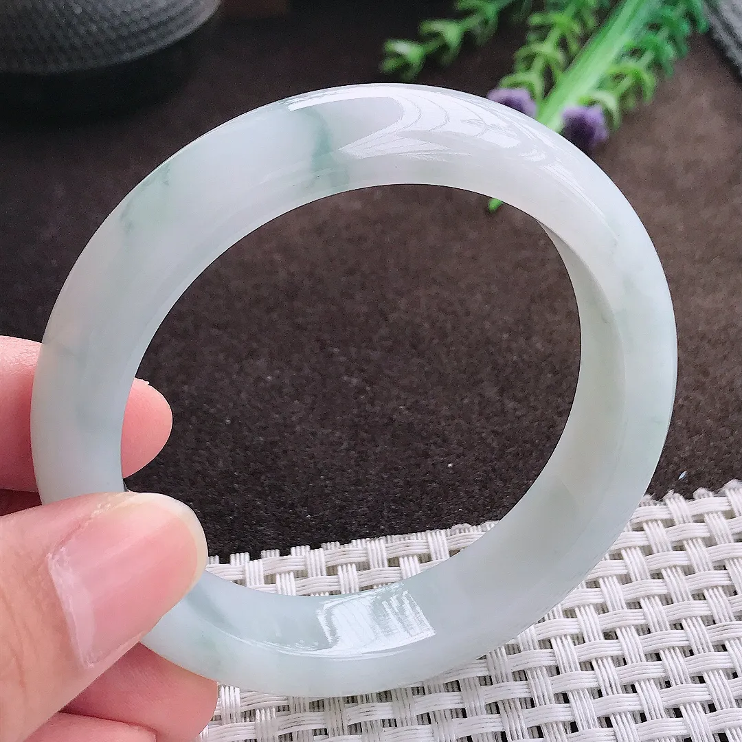 天然a货翡翠56/13.3/8.6老坑冰润起胶飘花手镯宽边翡翠玉手镯