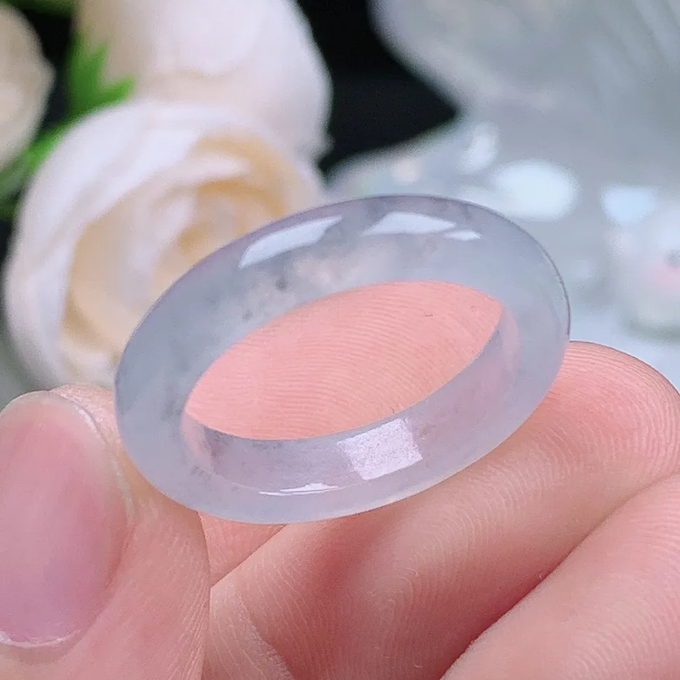 缅甸翡翠老坑冰种翡翠水润起胶细条冰乌鸡戒指玉指环  水润通透 尺寸：18-4.7-3.1mm 17号圈口4S