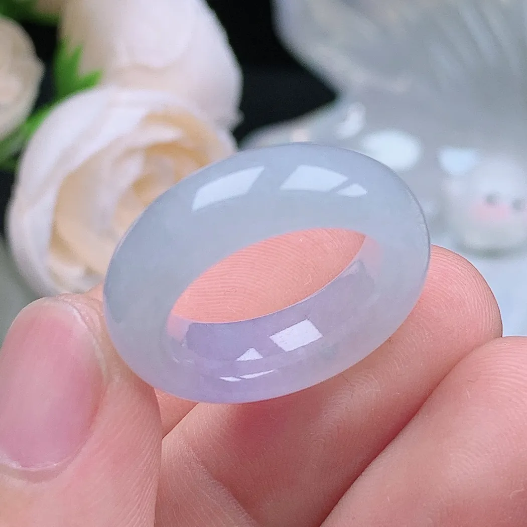 缅甸翡翠老坑种水润起胶轮胎紫罗兰戒指玉指环  水润通透 尺寸：16.7-7.4-4.6mm 13号圈口3S