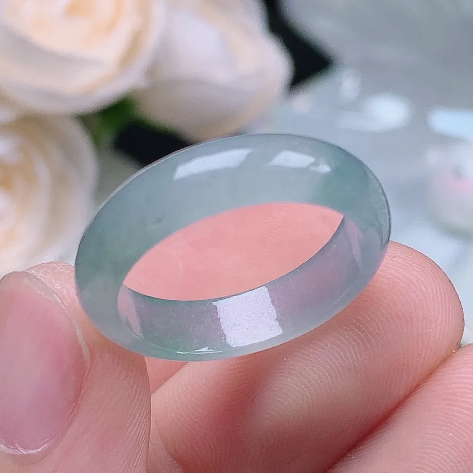 缅甸翡翠老坑种水润起胶飘花戒指玉指环  水润通透 尺寸：18.2-5.4-2.8mm 18号圈口3S