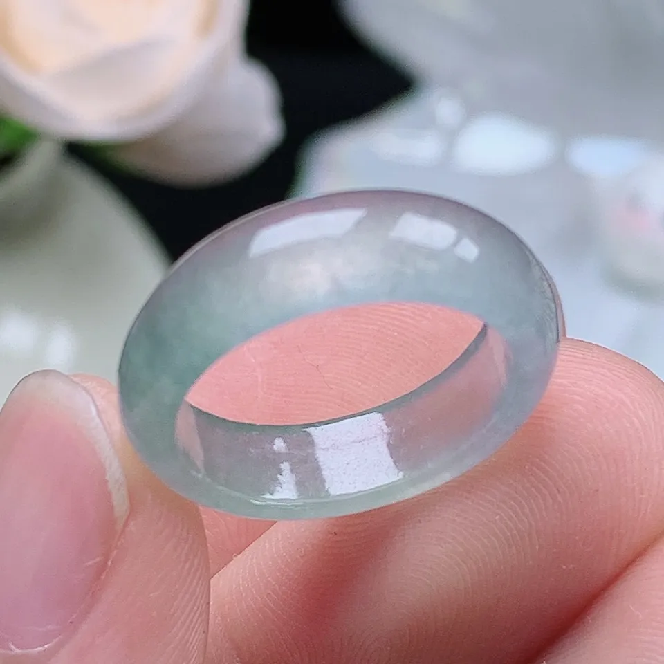 缅甸翡翠老坑冰种翡翠水润起胶晴底半山水戒指玉指环  水润通透 尺寸：17-5.6-3mm 13-14号圈口4S