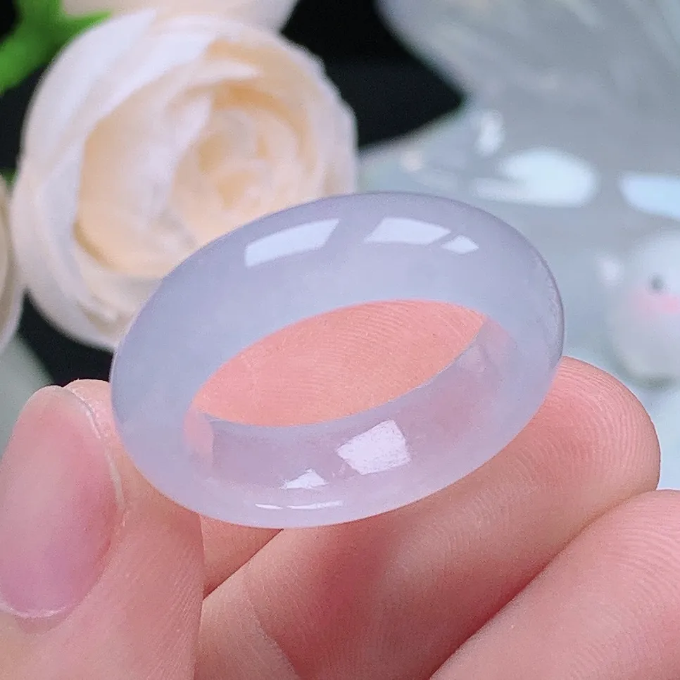 老坑冰种翡翠水润起胶白月光戒指玉指环  水润通透 尺寸：18.6-6.5-4mm 19号圈口3S