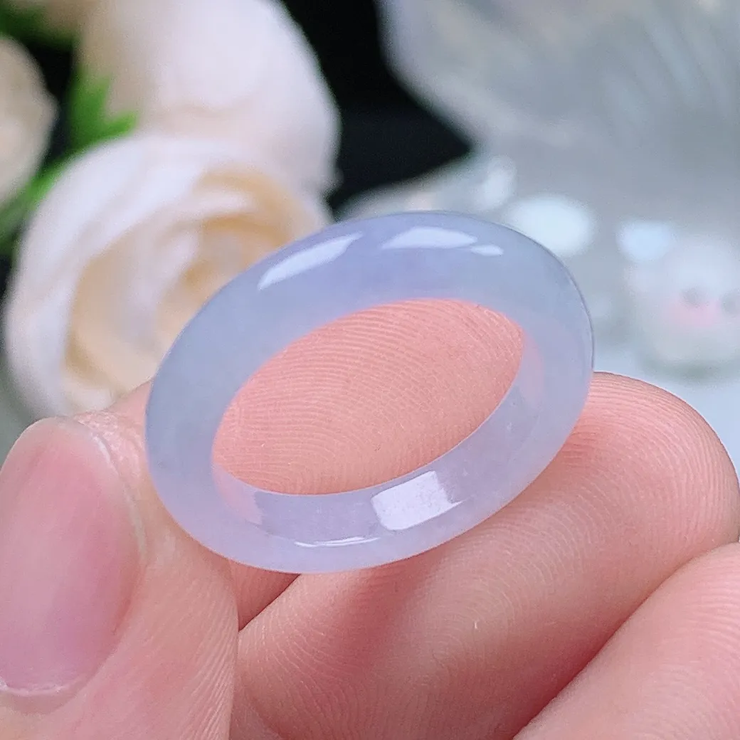 缅甸翡翠老坑种水润起胶紫罗兰戒指玉指环  水润通透 尺寸：16.5-4.2-3.2mm 12-13号