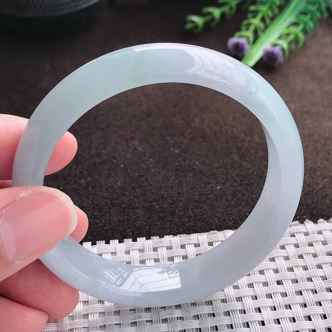 天然a货翡翠56.8/13/7.2老坑冰润起胶天空蓝手镯宽边翡翠玉手镯