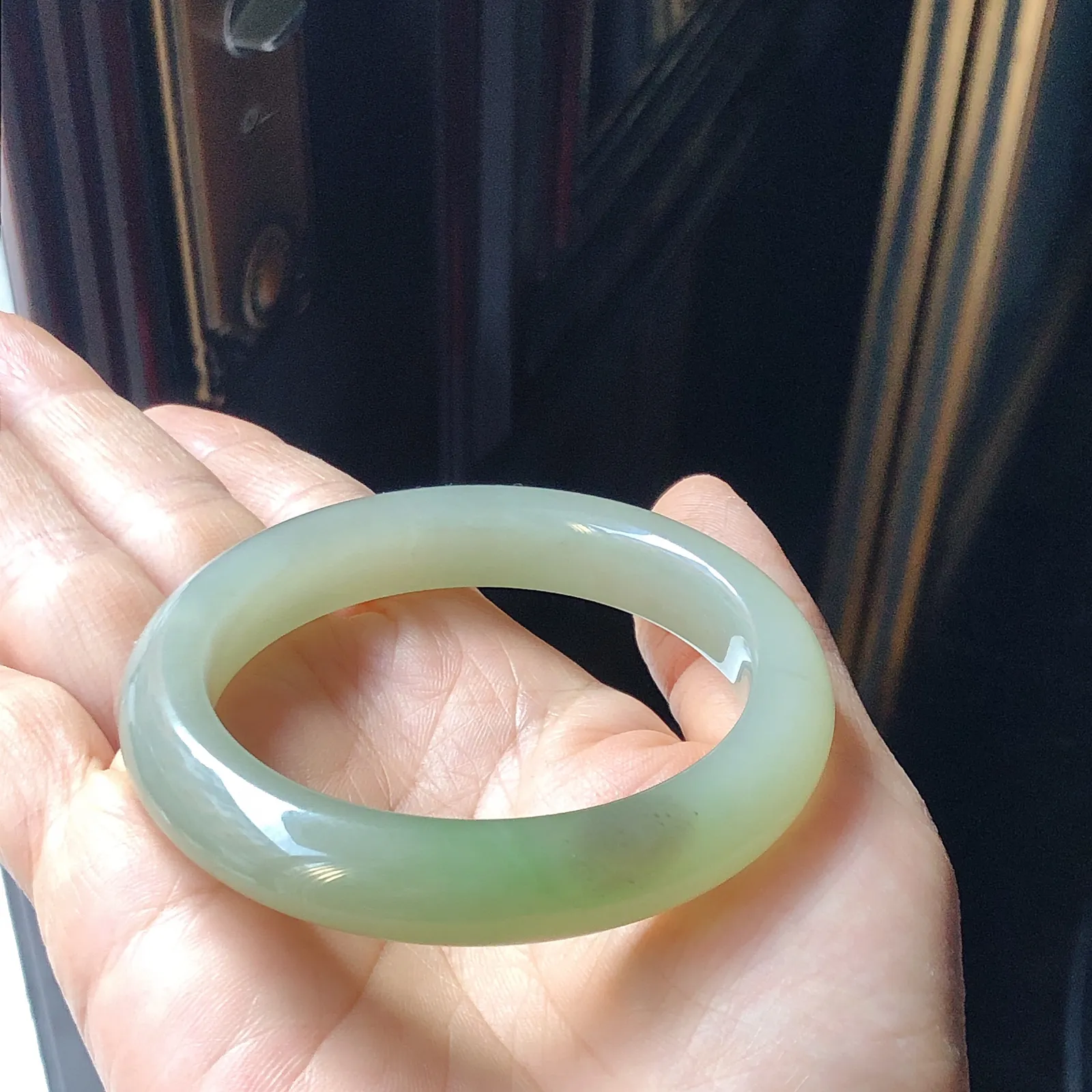 和田玉老坑翠青57手镯57圈口宽12重59.9克 三色手镯紫罗兰 无裂无杂 脂脂粉好玉质细腻油润 底