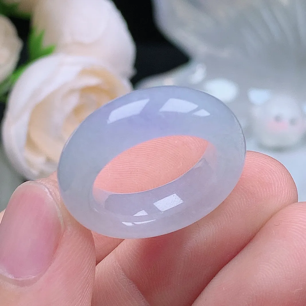 缅甸翡翠老坑种水润起胶轮胎紫罗兰戒指玉指环  水润通透 尺寸：16.7-7.4-4.6mm 13号圈口3S