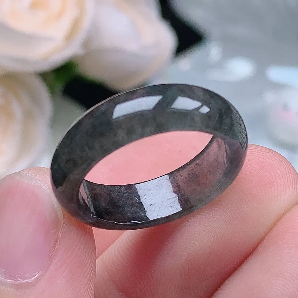 缅甸翡翠老坑冰种翡翠水润起胶冰乌鸡戒指玉指环  水润通透 尺寸：18.2-6.3-2.8mm 17号圈口4S