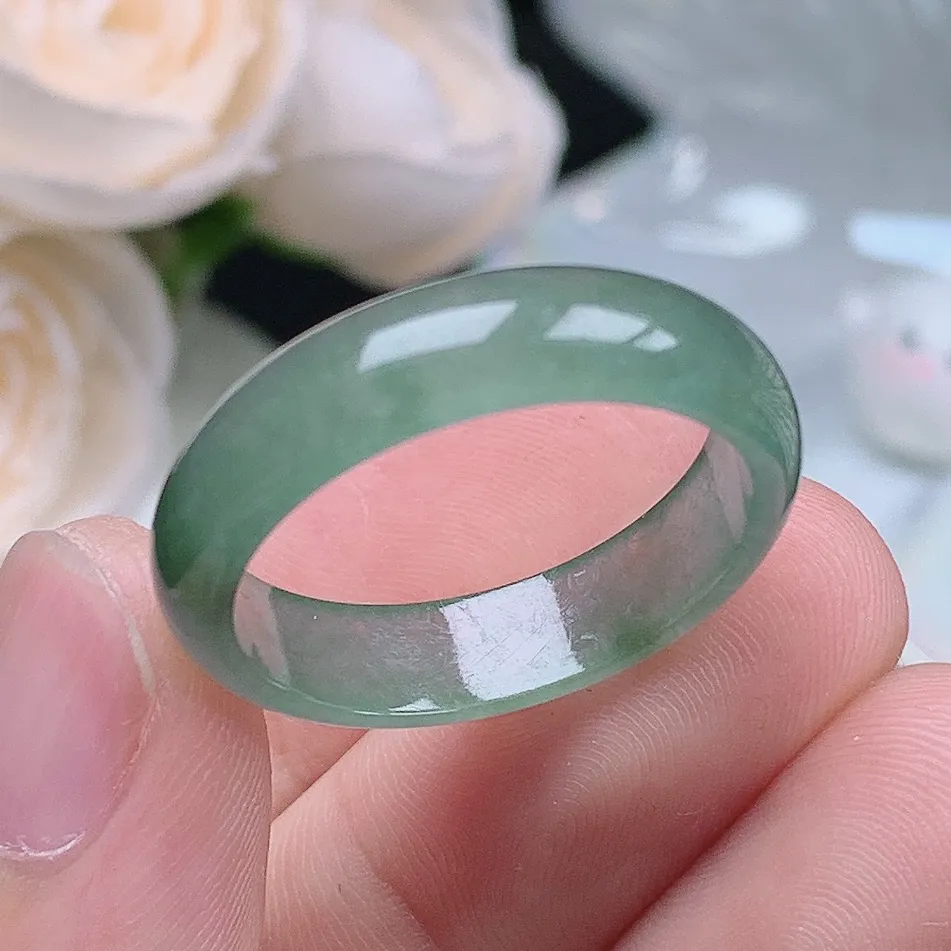 缅甸翡翠老坑冰种翡翠水润大圈口晴水飘花戒指玉指环  水润通透 尺寸：21.5-6-2.8mm 26-27号圈口4S
