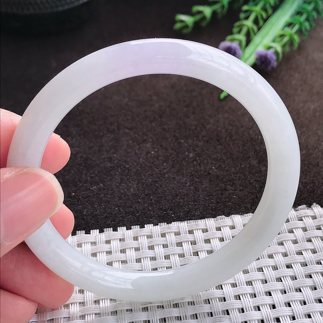 天然a货翡翠55.8/8.2/7.5老坑冰润水灵飘紫罗兰圆条手镯翡翠叮当玉手镯