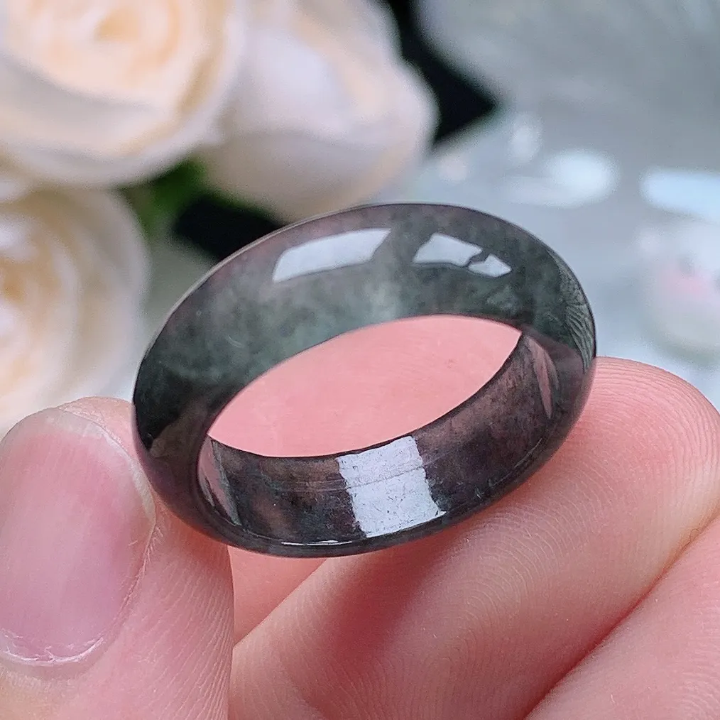 缅甸翡翠老坑冰种翡翠水润起胶冰乌鸡戒指玉指环  水润通透 尺寸：18.2-6.3-2.8mm 17号圈口4S