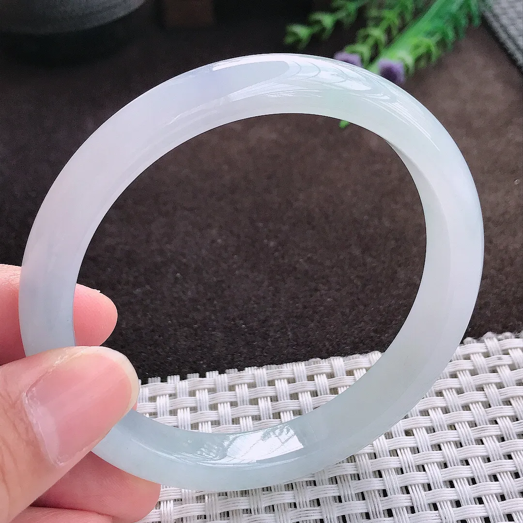 天然a货翡翠63/10.8/8老坑冰胶果冻月光彩大圈口手镯宽边翡翠玉手镯