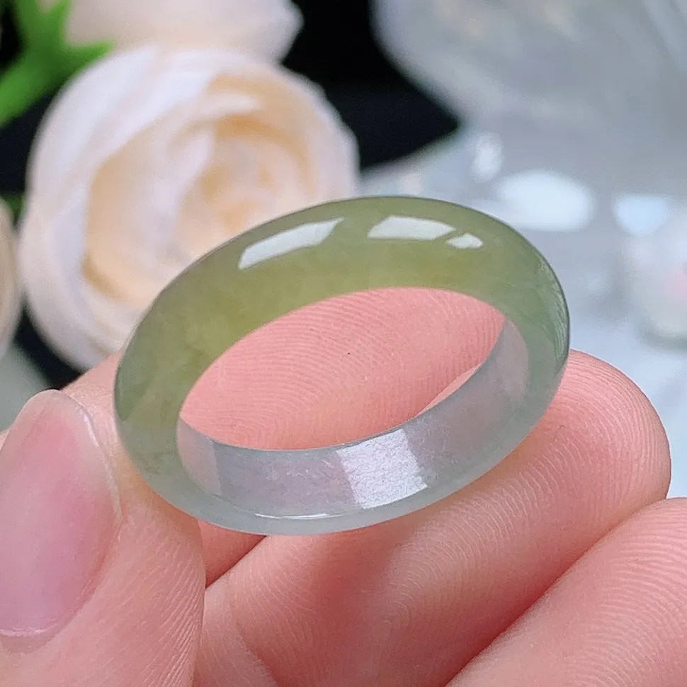 缅甸翡翠老坑种水润起胶半山水冰黄翡戒指玉指环  水润通透 尺寸：19-5.2-3mm 20号圈口3S