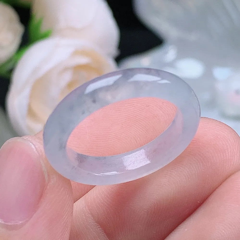 缅甸翡翠老坑冰种翡翠水润起胶细条冰乌鸡戒指玉指环  水润通透 尺寸：18-4.7-3.1mm 17号圈口4S