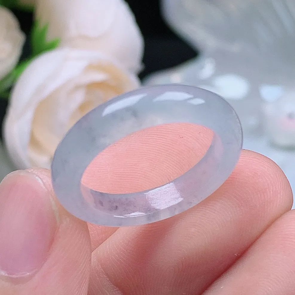 缅甸翡翠老坑冰种翡翠水润起胶细条冰乌鸡戒指玉指环  水润通透 尺寸：18-4.7-3.1mm 17号圈口4S