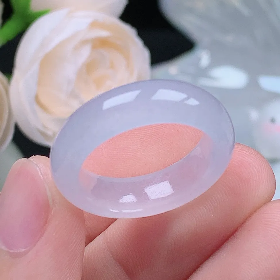 老坑冰种翡翠水润起胶白月光戒指玉指环  水润通透 尺寸：18.6-6.5-4mm 19号圈口3S