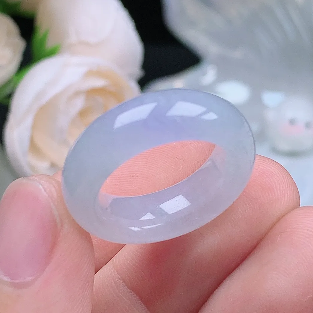 缅甸翡翠老坑种水润起胶轮胎紫罗兰戒指玉指环  水润通透 尺寸：16.7-7.4-4.6mm 13号圈口3S