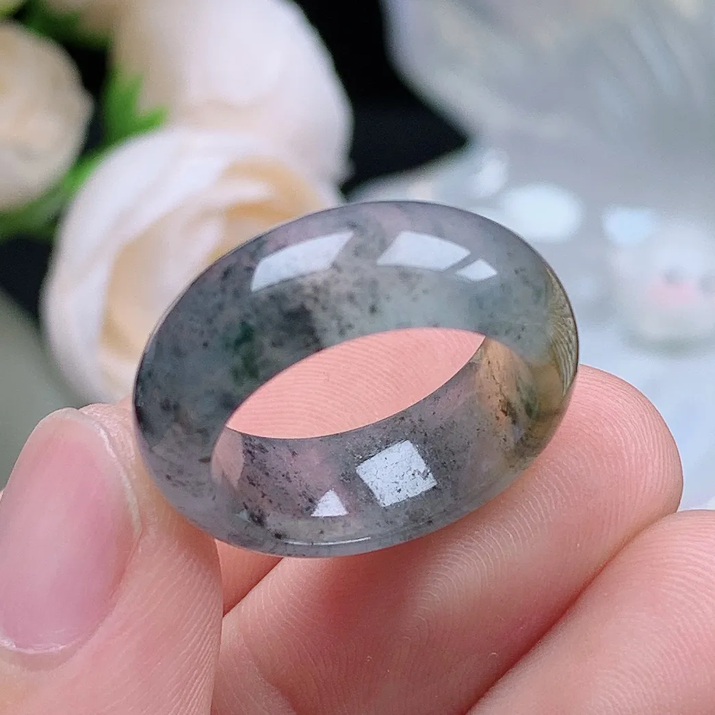 缅甸翡翠老坑冰种翡翠水润起胶轮胎冰黄乌鸡戒指玉指环  水润通透 尺寸：17-8-3.8mm 14-15号圈口4S