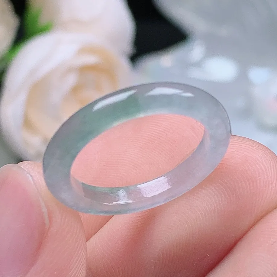 缅甸翡翠老坑冰种翡翠水润起胶细条晴底半山水戒指玉指环  水润通透 尺寸：16.5-3.2-2.9mm 12-13号圈口4S