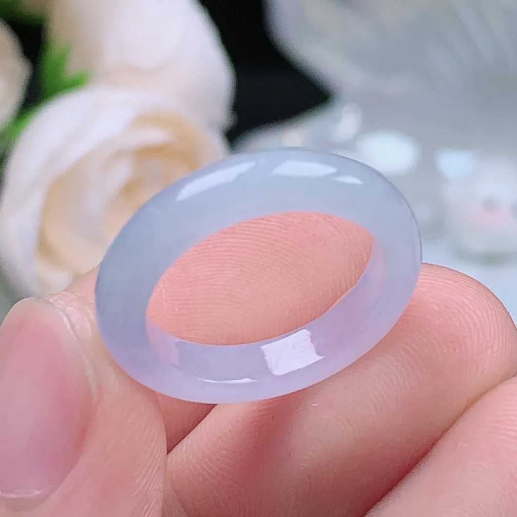 缅甸翡翠老坑种水润起胶紫罗兰戒指玉指环  水润通透 尺寸：16.5-4.2-3.2mm 12-13号圈口3S