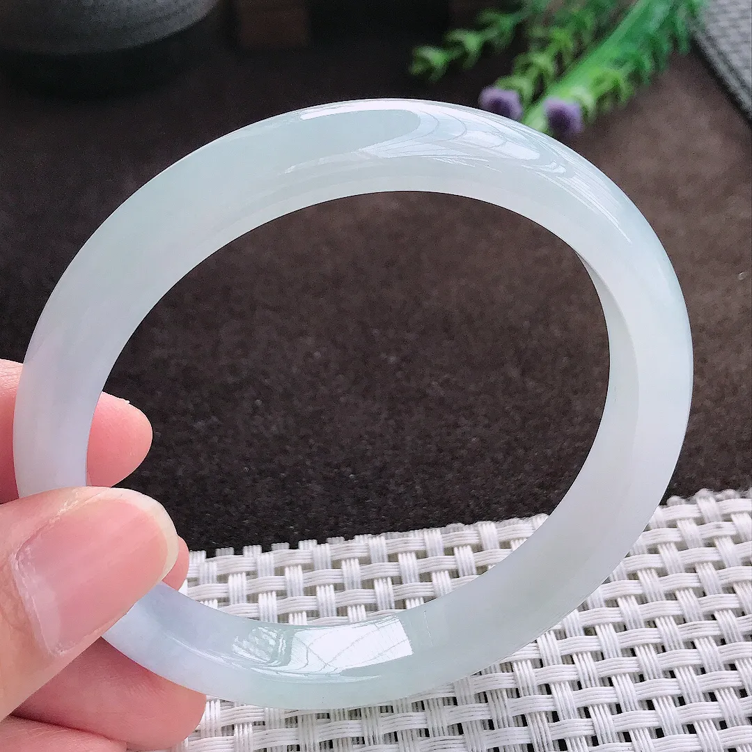 天然a货翡翠63/10.8/8老坑冰胶果冻月光彩大圈口手镯宽边翡翠玉手镯