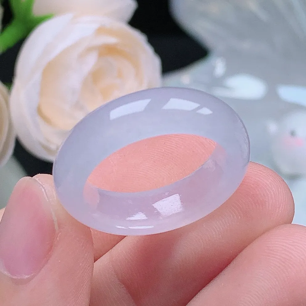 老坑冰种翡翠水润起胶白月光戒指玉指环  水润通透 尺寸：18.6-6.5-4mm 19号圈口3S