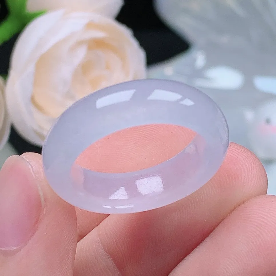 老坑冰种翡翠水润起胶白月光戒指玉指环  水润通透 尺寸：18.6-6.5-4mm 19号圈口3S