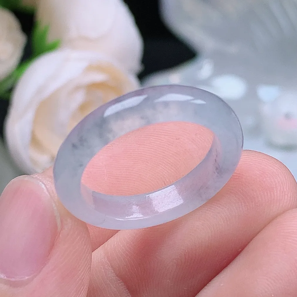 缅甸翡翠老坑冰种翡翠水润起胶细条冰乌鸡戒指玉指环  水润通透 尺寸：18-4.7-3.1mm 17号