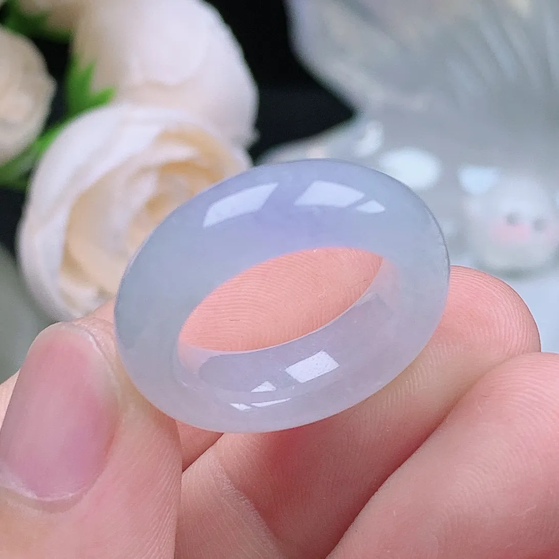 缅甸翡翠老坑种水润起胶轮胎紫罗兰戒指玉指环  水润通透 尺寸：16.7-7.4-4.6mm 13号圈口3S