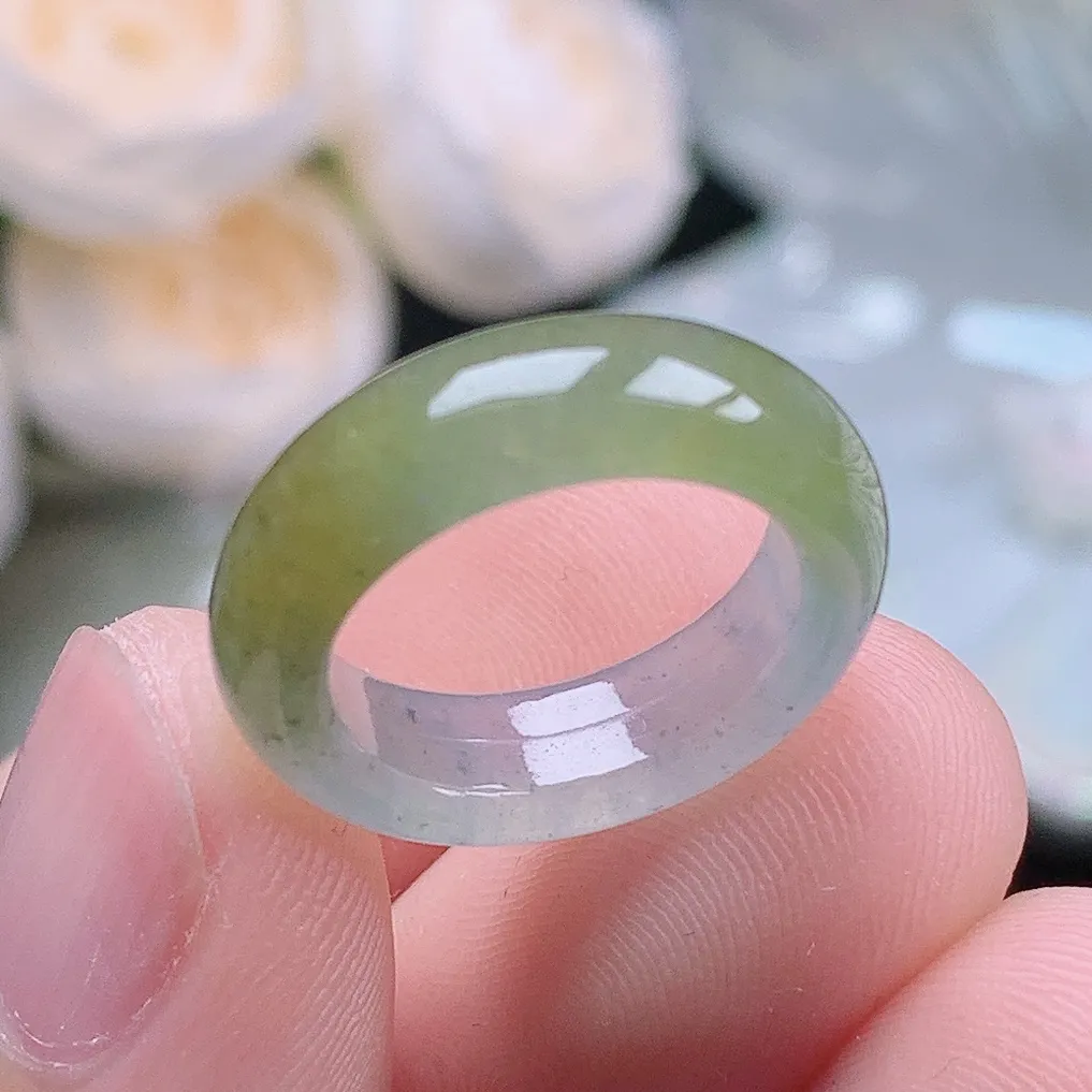 缅甸翡翠老坑冰种起胶乌鸡冰黄翡小圈口戒指玉指环  水润通透 尺寸：14.7-5.6-3.4mm 7号圈口4S