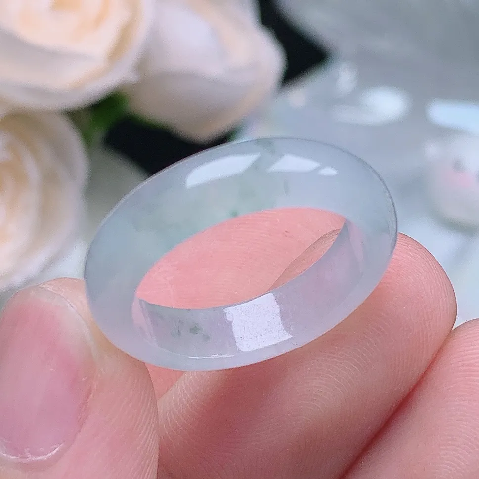 缅甸翡翠老坑种翡翠水润起胶飘花戒指玉指环  水润通透 尺寸：17.9-5.4-3.2mm 16-17号圈口4S