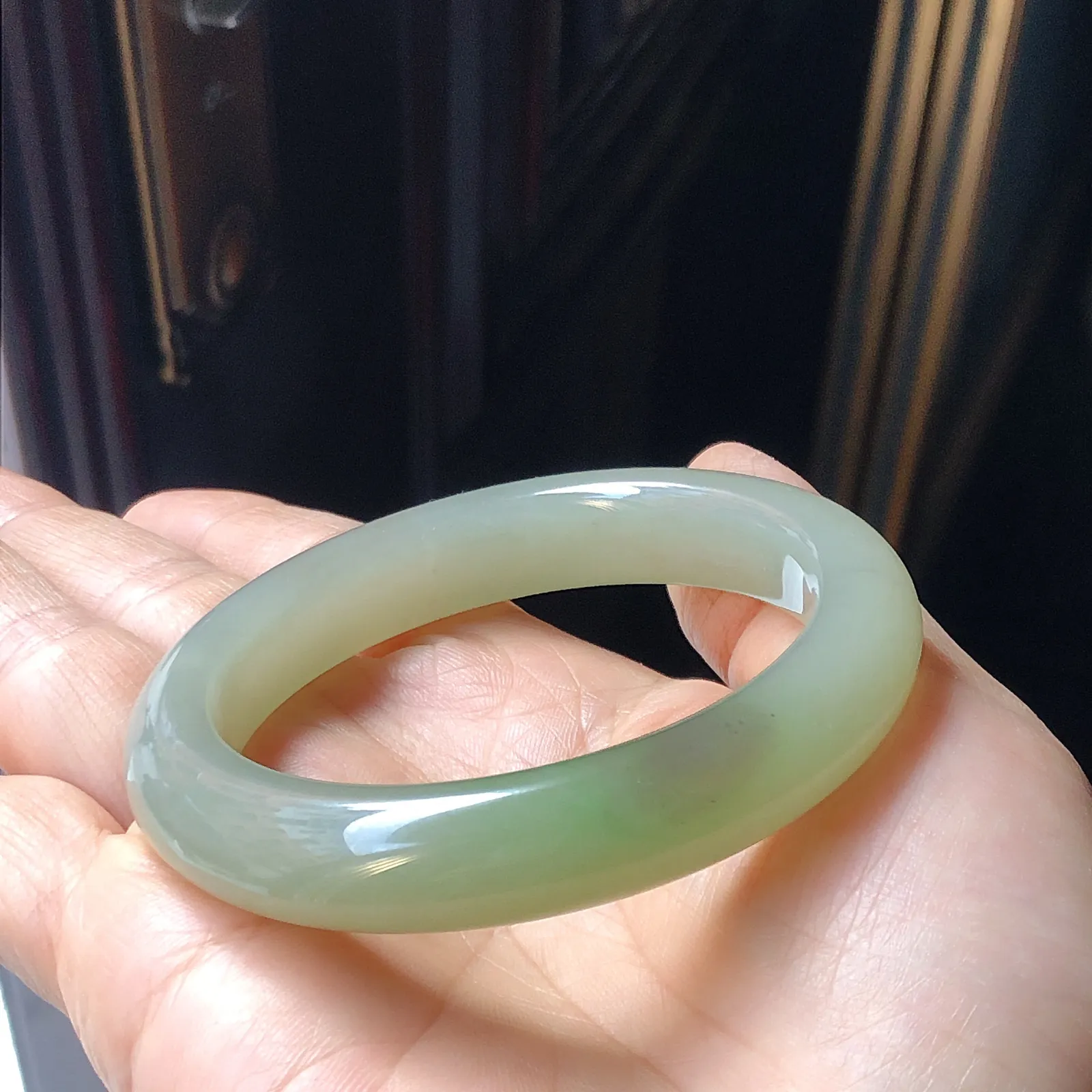 和田玉老坑翠青57手镯57圈口宽12重59.9克 三色手镯紫罗兰 无裂无杂 脂脂粉好玉质细腻油润 底