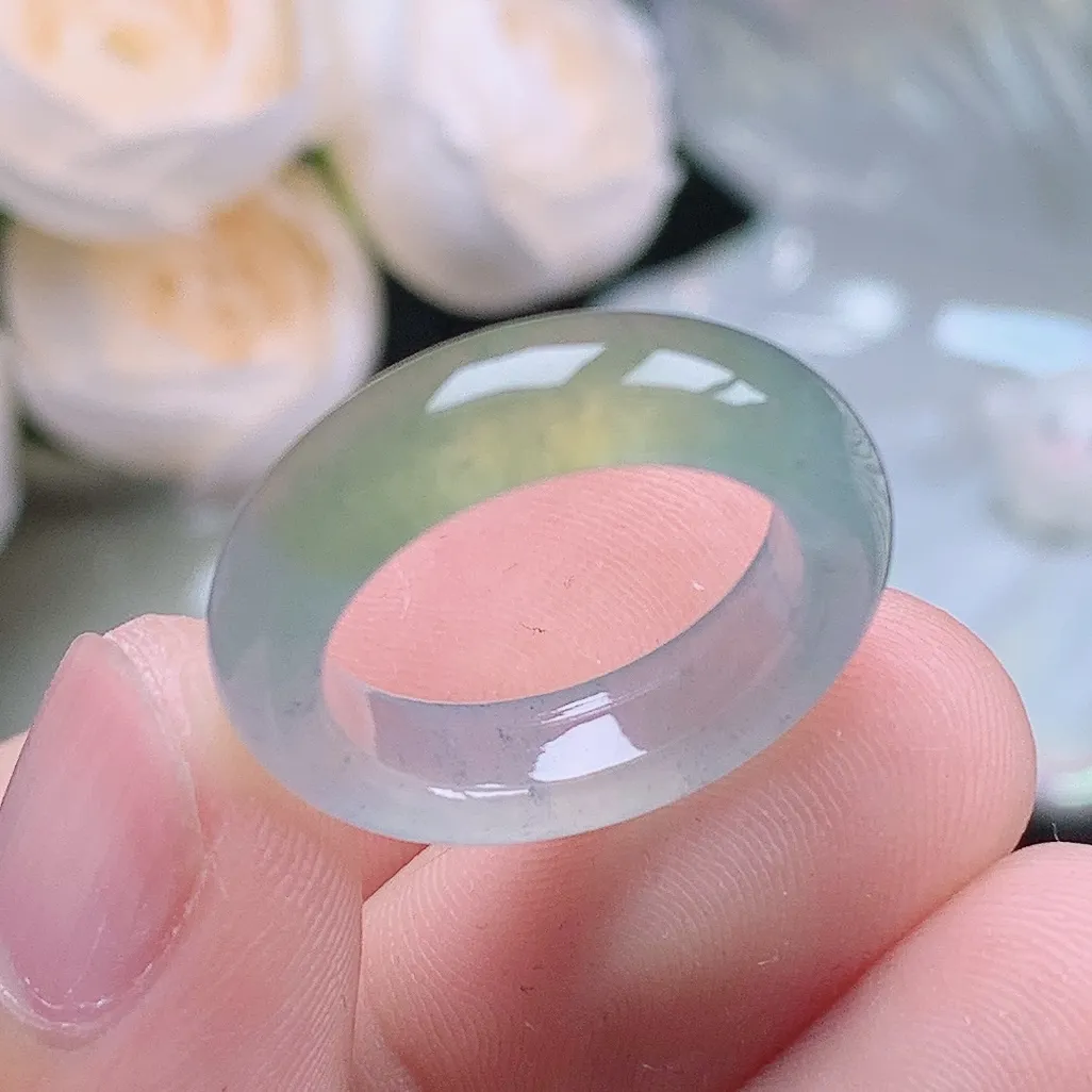 缅甸老坑冰种翡翠起胶冰黄飘乌鸡翡戒指玉指环  水润通透 尺寸：16.8-5.6-3.7mm 13号圈口4S