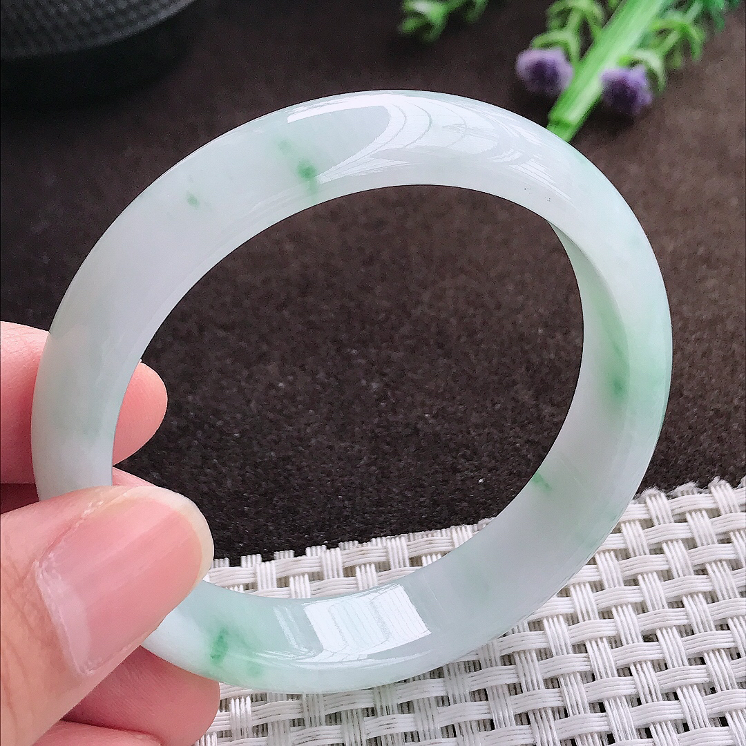 天然a货翡翠54.5/13.4/7老坑冰润飘花手镯宽边翡翠玉手镯