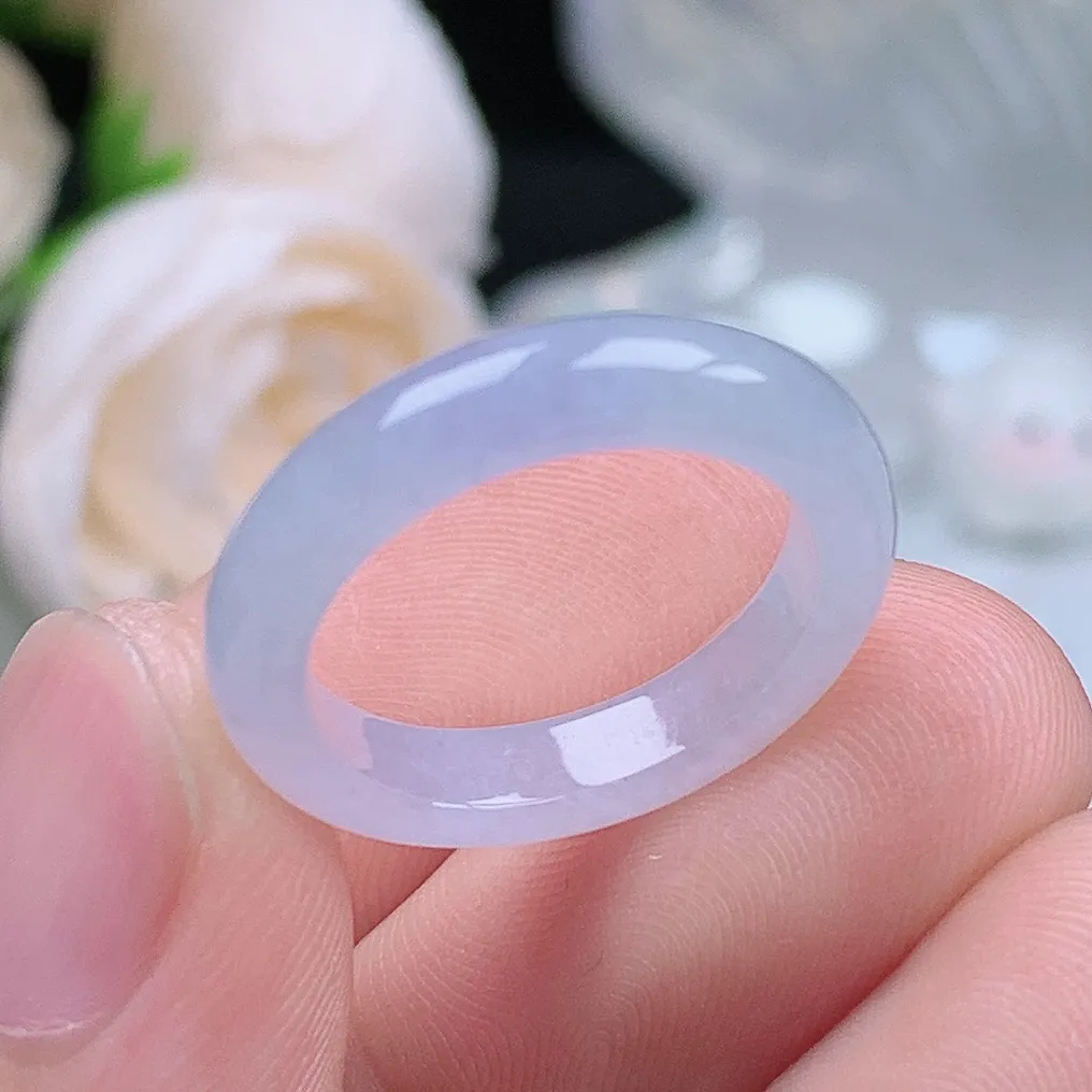 缅甸翡翠老坑种水润起胶紫罗兰戒指玉指环  水润通透 尺寸：16.5-4.2-3.2mm 12-13号圈口3S