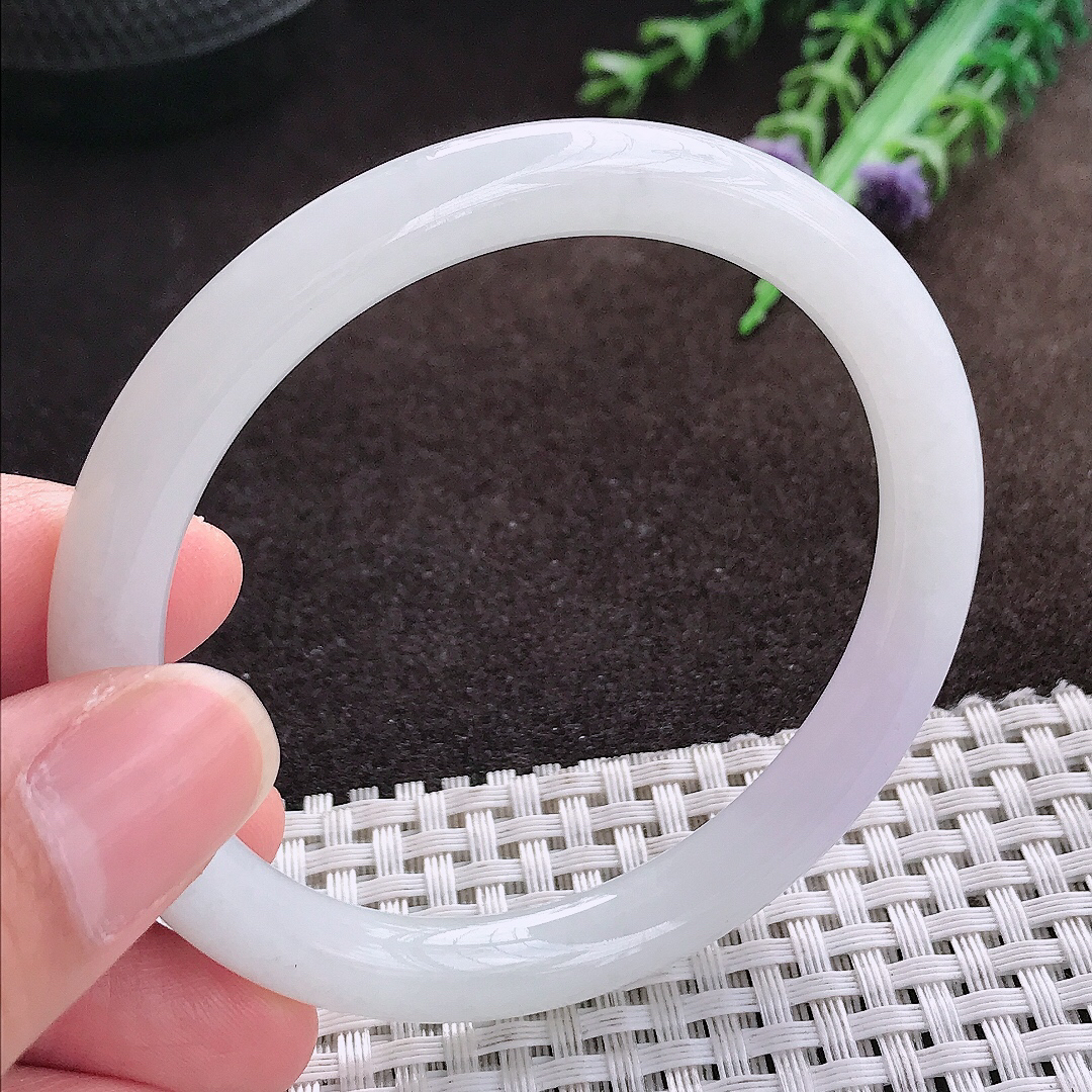 天然a货翡翠55.8/8.2/7.5老坑冰润水灵飘紫罗兰圆条手镯翡翠叮当玉手镯