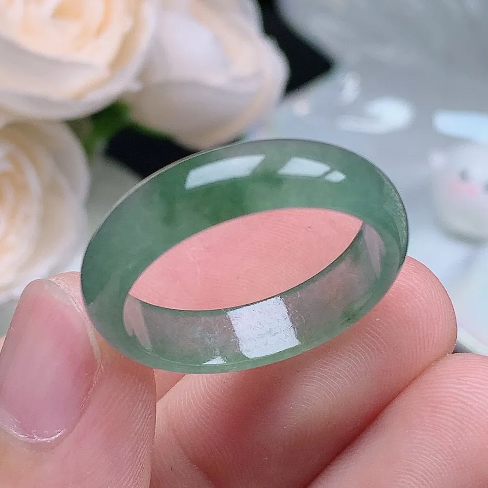 缅甸翡翠老坑冰种翡翠水润大圈口晴水飘花戒指玉指环  水润通透 尺寸：21.5-6-2.8mm 26-