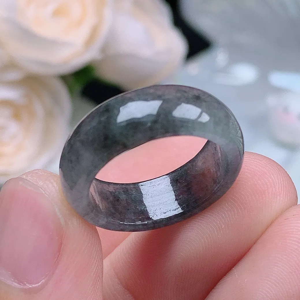 缅甸翡翠老坑冰种水润起胶冰乌鸡戒指玉指环  水润通透 尺寸：17.3-7.1-3mm 14-15号圈口3S