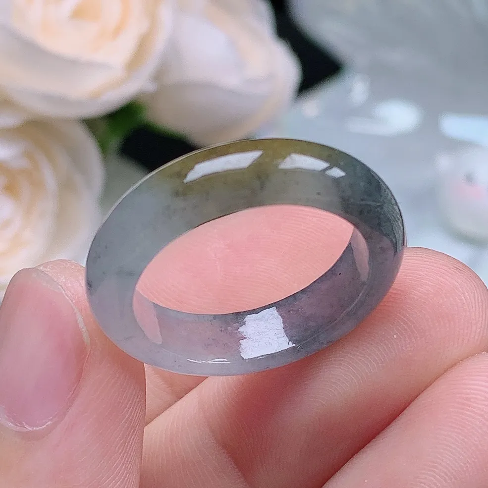 缅甸翡翠老坑冰种水润冰乌鸡戒指玉指环  水润通透 尺寸：19.3-5.8-3.6mm 20-21号圈口3S