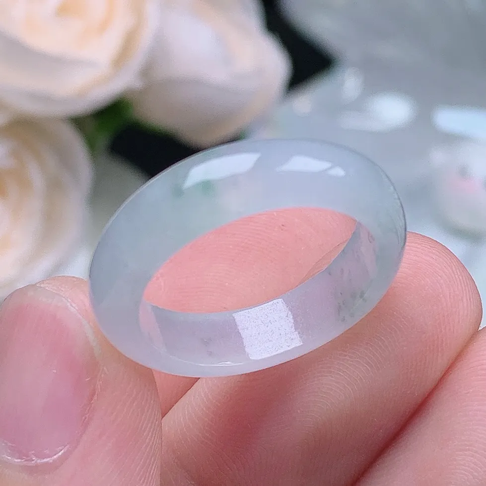 缅甸翡翠老坑种翡翠水润起胶飘花戒指玉指环  水润通透 尺寸：17.9-5.4-3.2mm 16-17号圈口4S