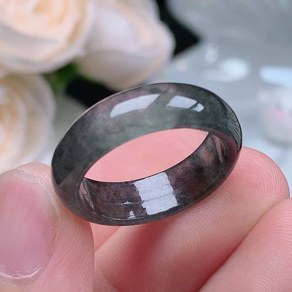 缅甸翡翠老坑冰种翡翠水润起胶冰乌鸡戒指玉指环  水润通透 尺寸：18.2-6.3-2.8mm 17号圈口4S