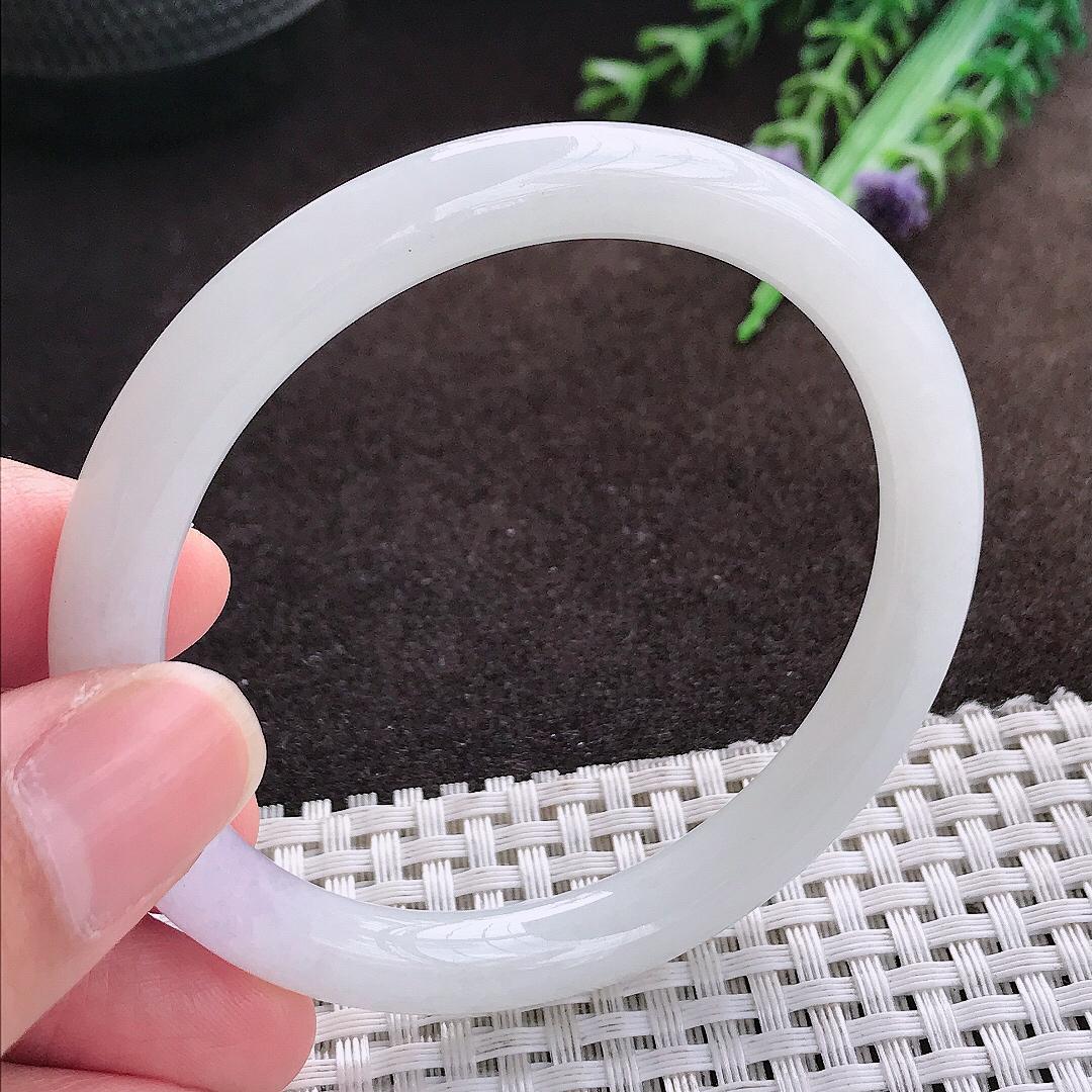 天然a货翡翠55.8/8.2/7.5老坑冰润水灵飘紫罗兰圆条手镯翡翠叮当玉手镯