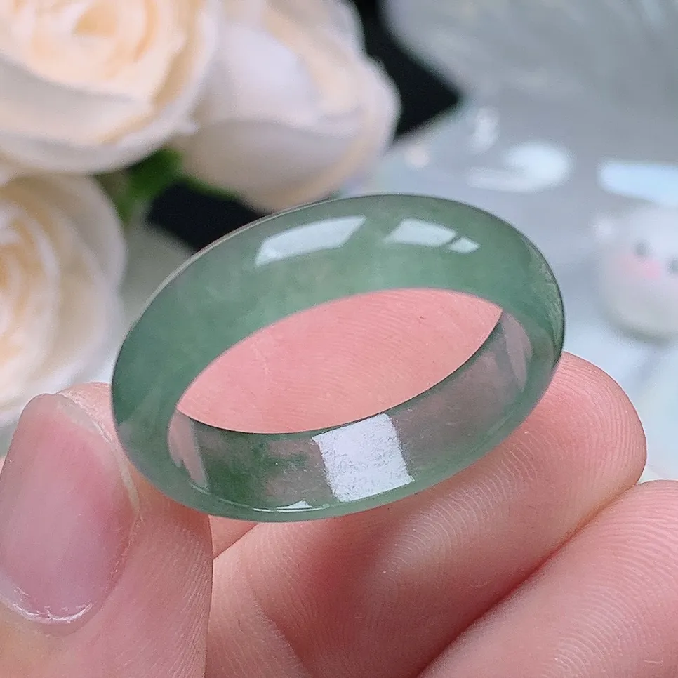 缅甸翡翠老坑冰种翡翠水润大圈口晴水飘花戒指玉指环  水润通透 尺寸：21.5-6-2.8mm 26-27号圈口4S