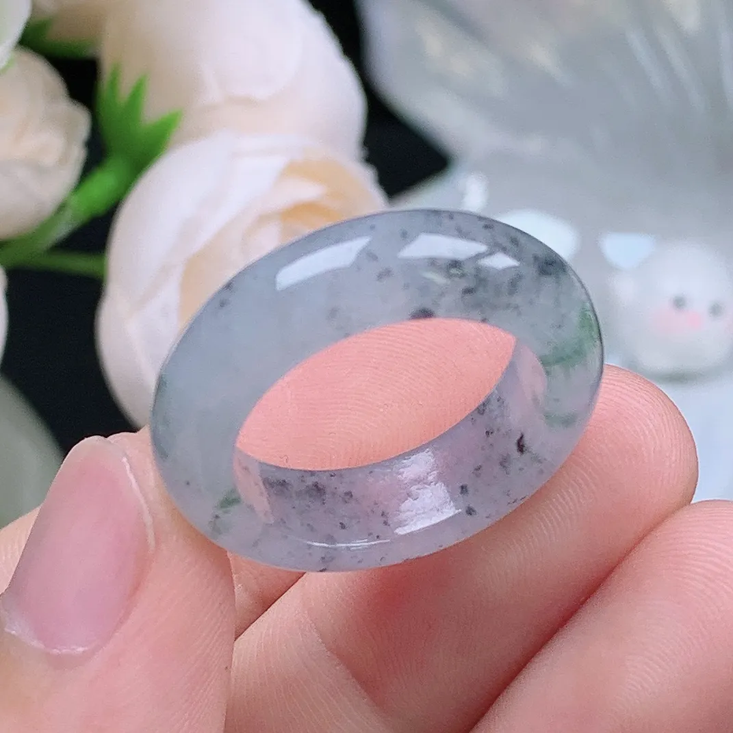 缅甸翡翠老坑冰种水润乌鸡飘花戒指玉指环  水润通透 尺寸：19.4-6.9-4.3mm 20-21号圈口3S