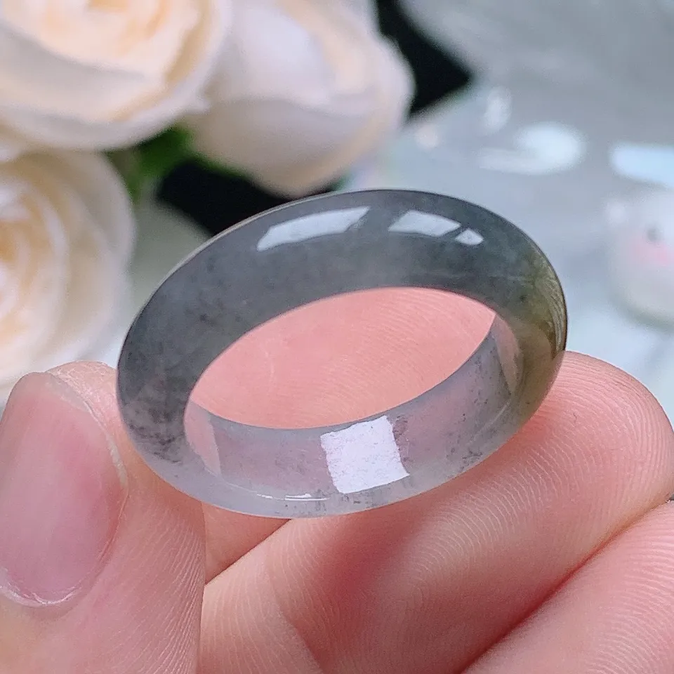 缅甸翡翠老坑冰种水润冰乌鸡戒指玉指环  水润通透 尺寸：19.3-5.8-3.6mm 20-21号圈口3S