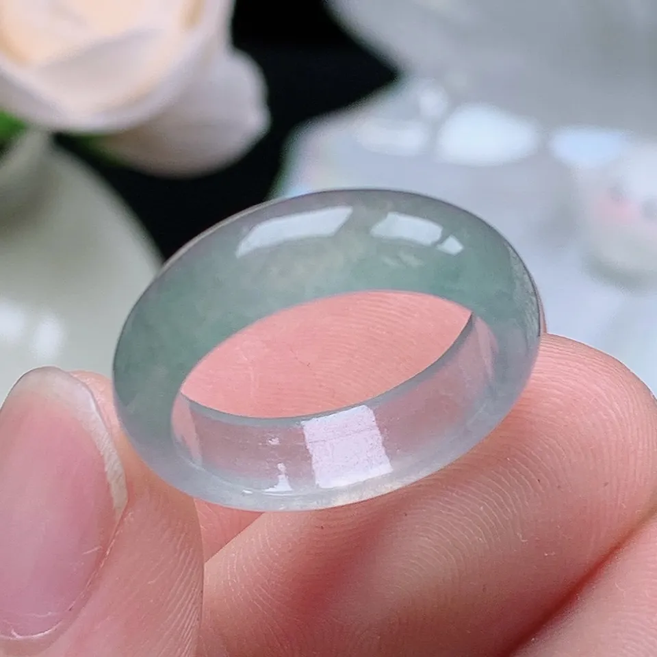 缅甸翡翠老坑冰种翡翠水润起胶晴底半山水戒指玉指环  水润通透 尺寸：17-5.6-3mm 13-14号圈口4S