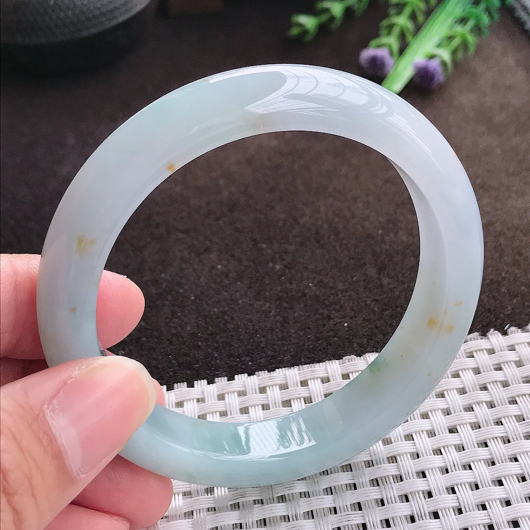 天然a货翡翠57/11.7/8.4老坑冰胶水灵飘花手镯宽边翡翠玉手镯